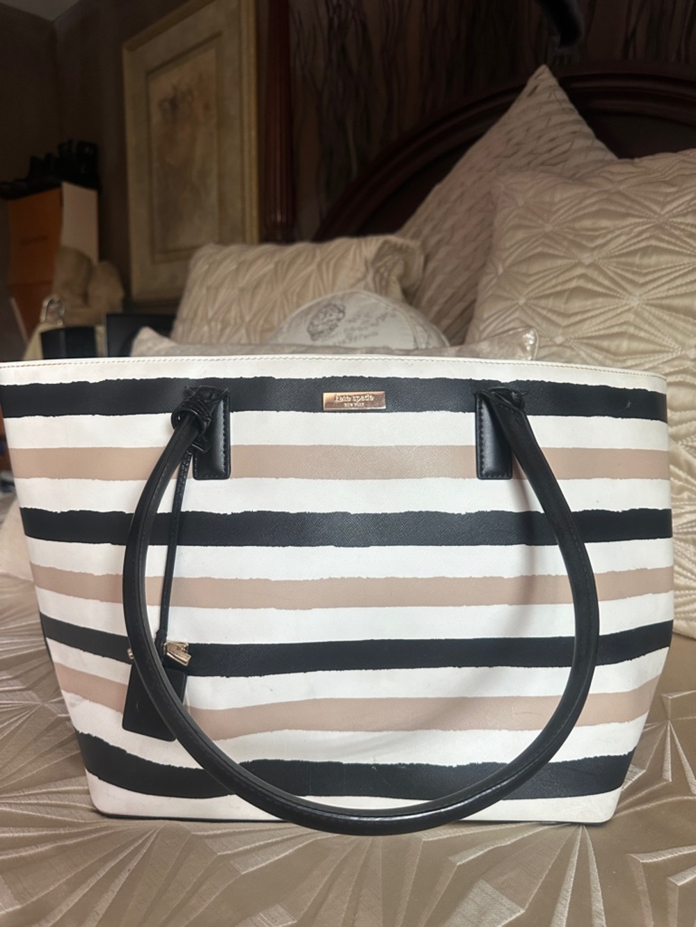 kate spade Black, White and Beige Striped Tote